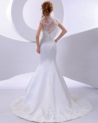 دختر دریایی زیبا گل دنده ای گردن بند لباس عروسی با آستین کوتاه